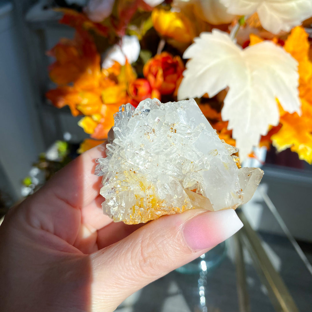 Iron Coated Quartz Cluster with Needles, Siderite 