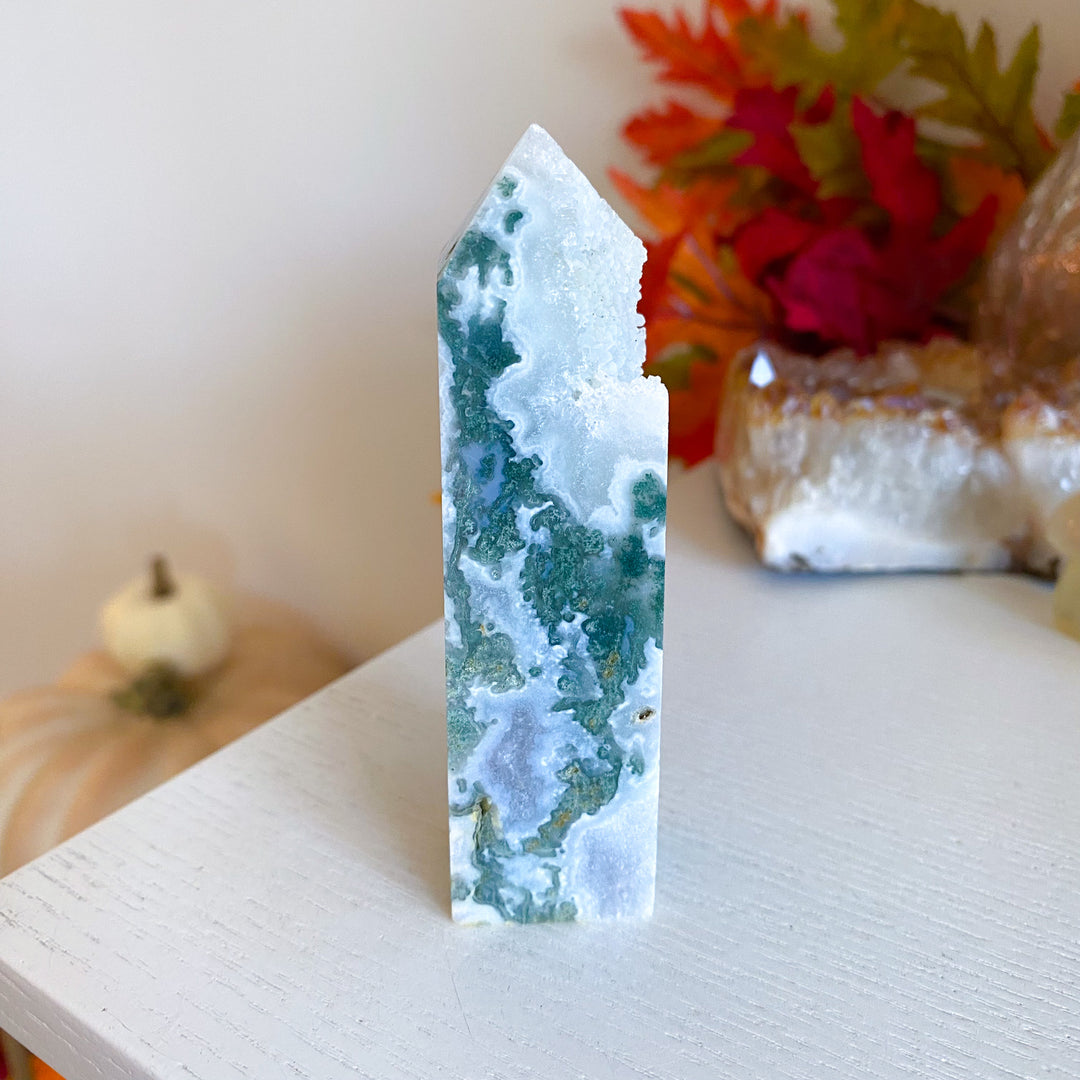 Druzy Moss Agate Tower 