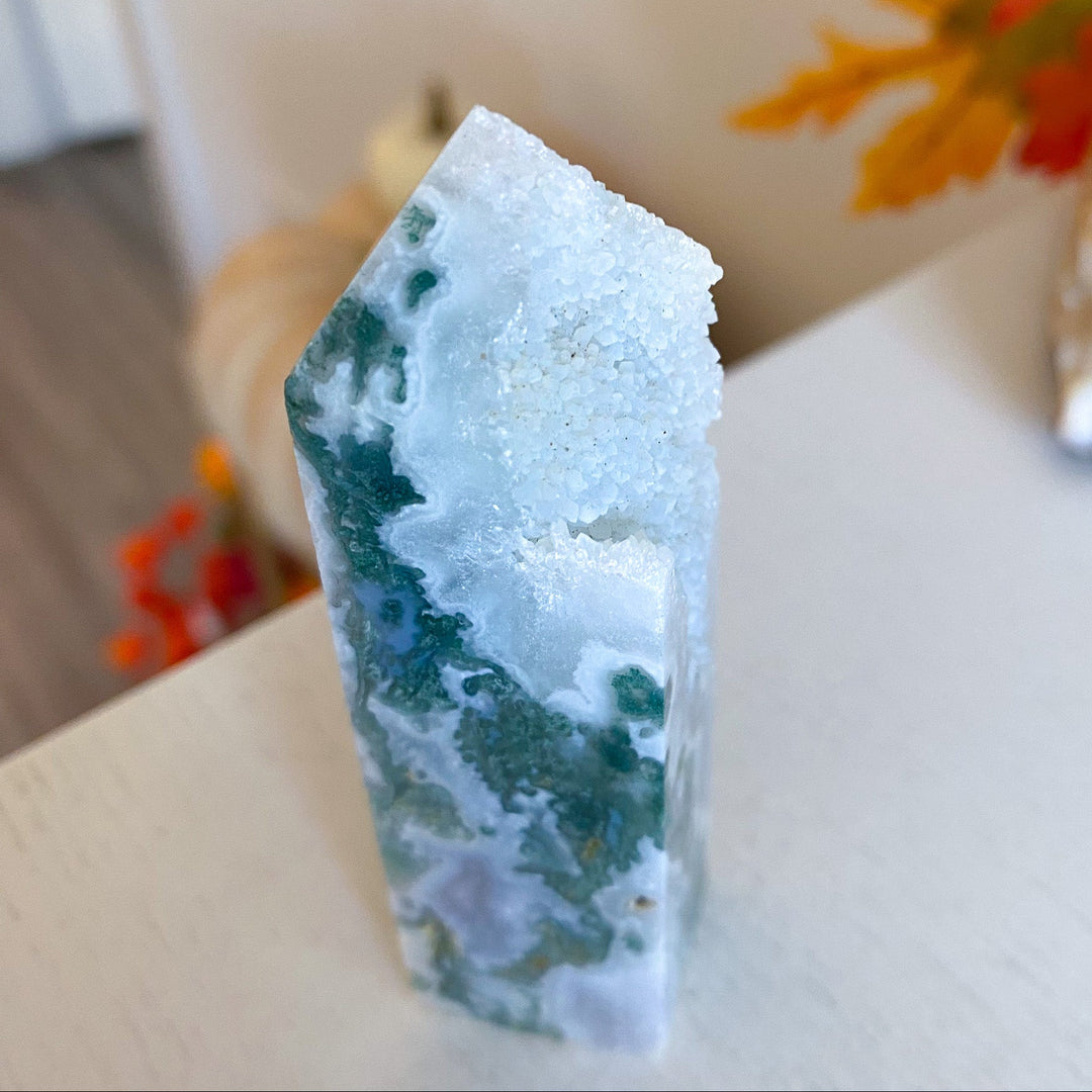 Druzy Moss Agate Tower 