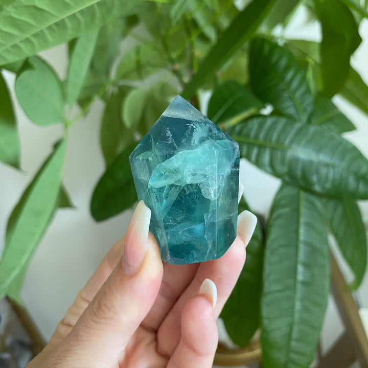 Small Green Blue Rainbow Fluorite Point #4