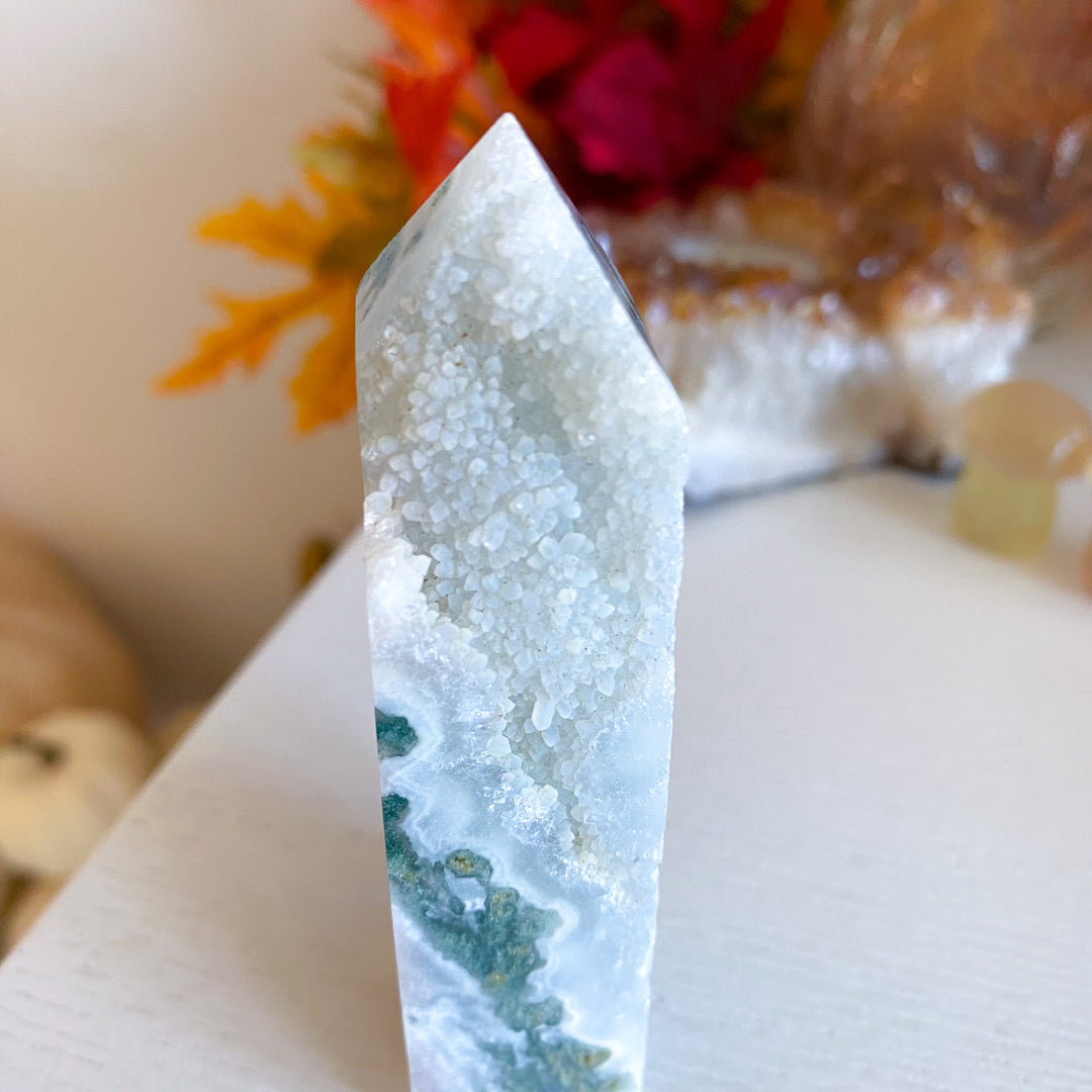 Druzy Moss Agate Tower 