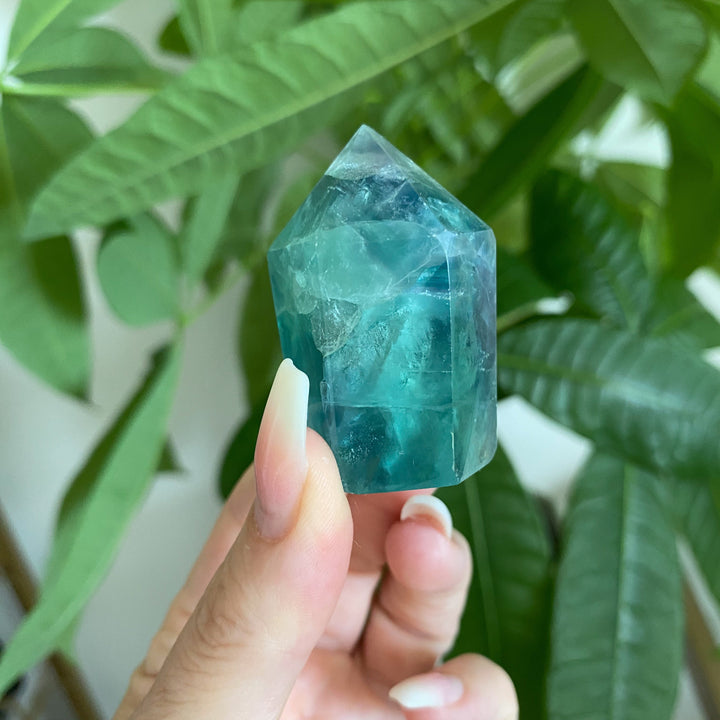 Small Green Blue Rainbow Fluorite Point #4