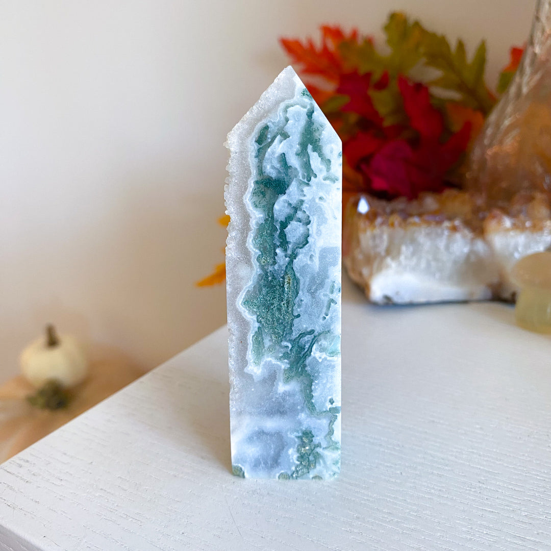 Druzy Moss Agate Tower 