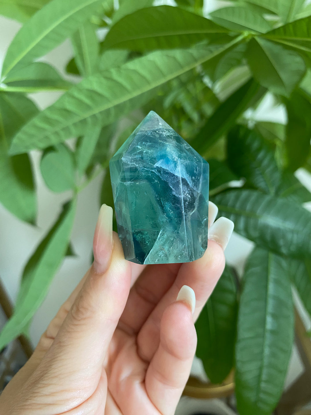 Small Green Blue Rainbow Fluorite Point #4