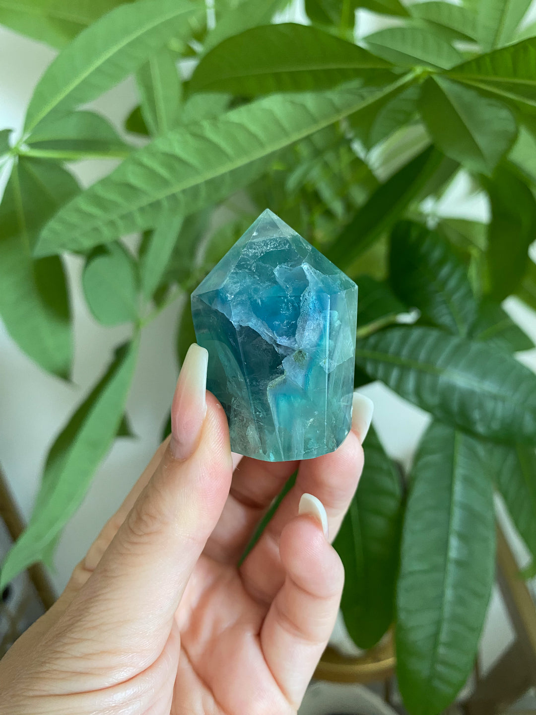 Small Green Blue Rainbow Fluorite Point #4