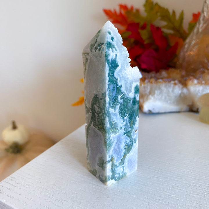 Druzy Moss Agate Tower 