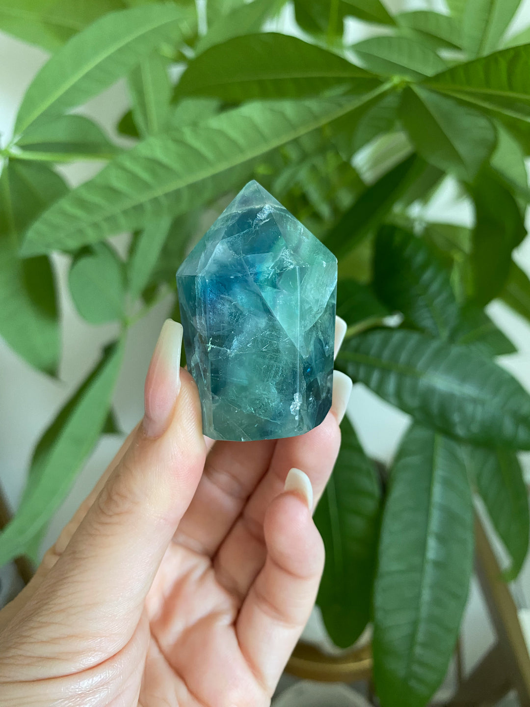 Small Green Blue Rainbow Fluorite Point #4