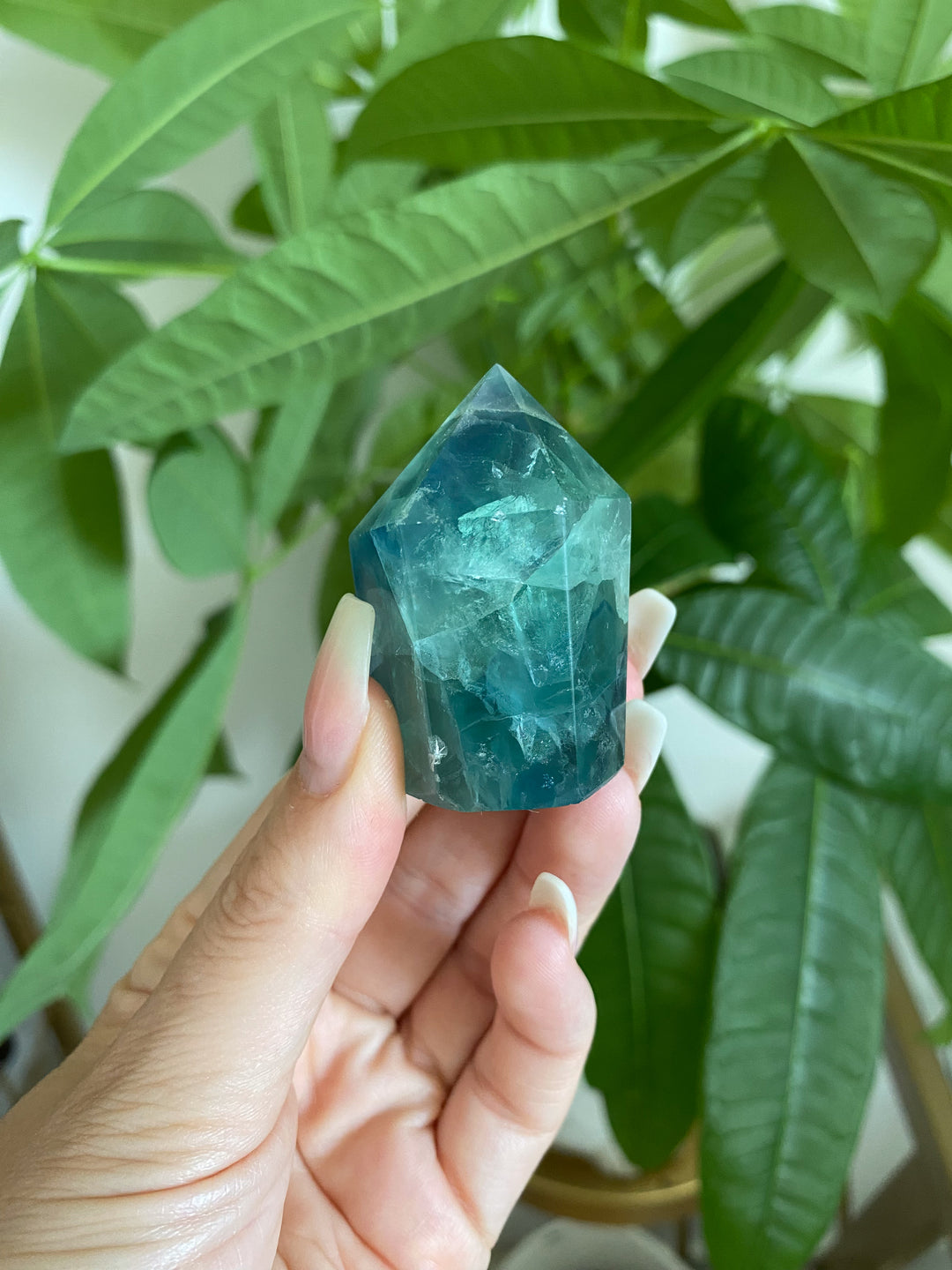 Small Green Blue Rainbow Fluorite Point #4