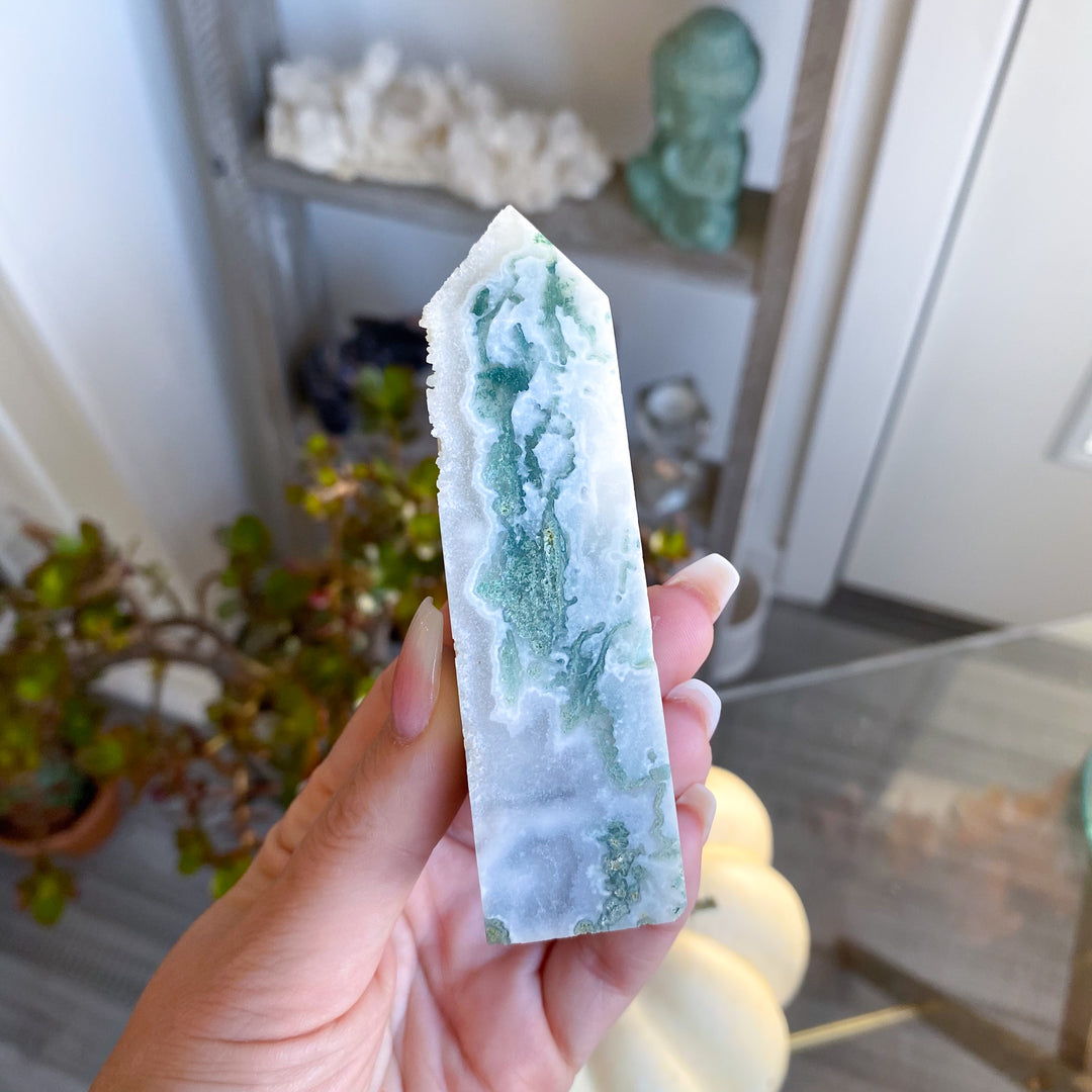 Druzy Moss Agate Tower 