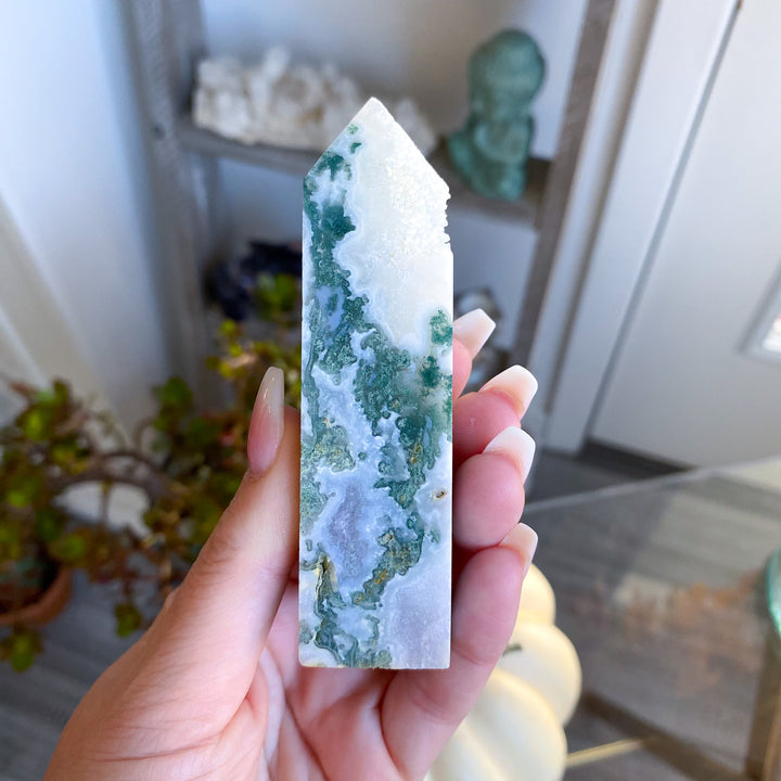 Druzy Moss Agate Tower 
