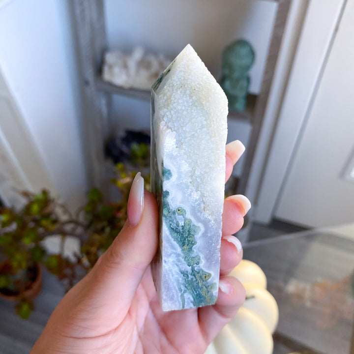 Druzy Moss Agate Tower 