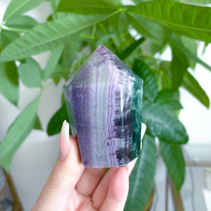 Polished Rainbow Fluorite with Agate Inclusion Point #1