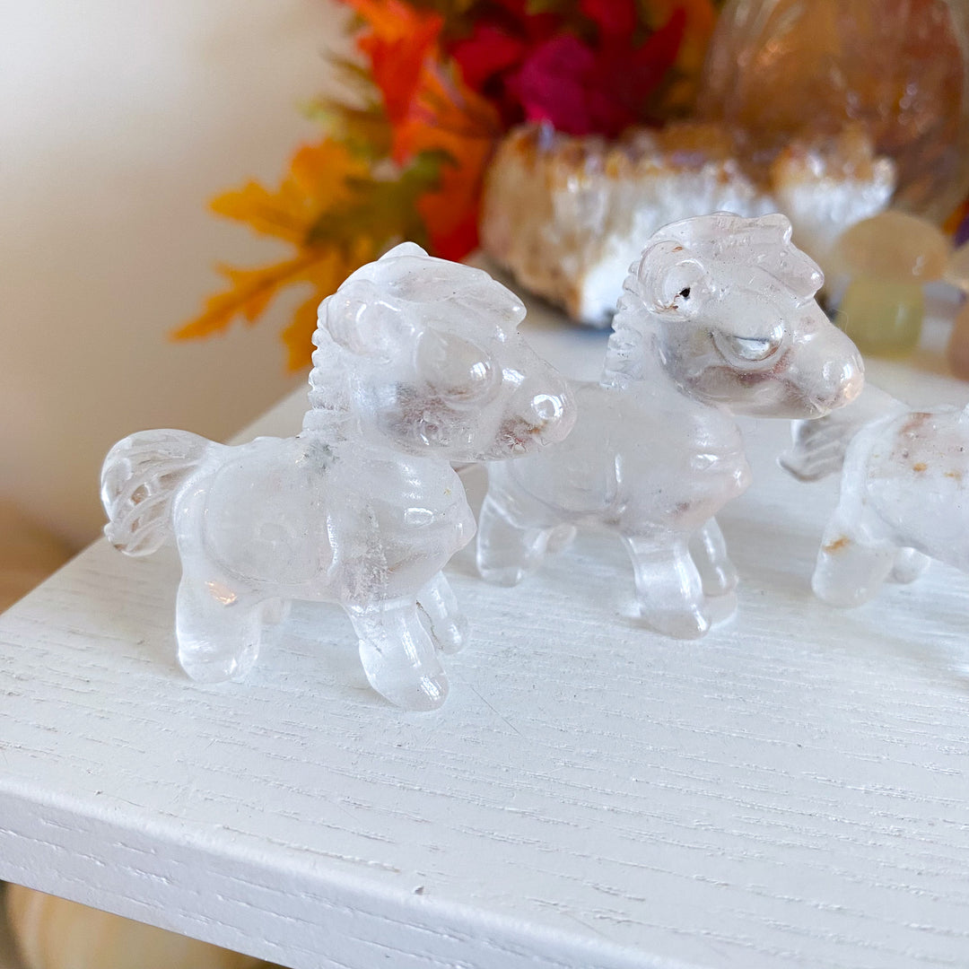 Clear Quartz Bubble Horse Carving