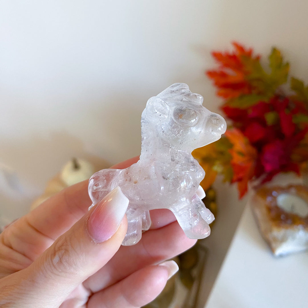 Clear Quartz Bubble Horse Carving