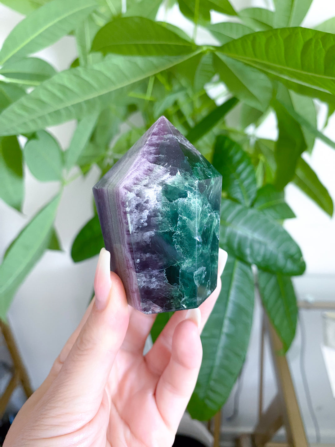 Polished Rainbow Fluorite with Agate Inclusion Point #1