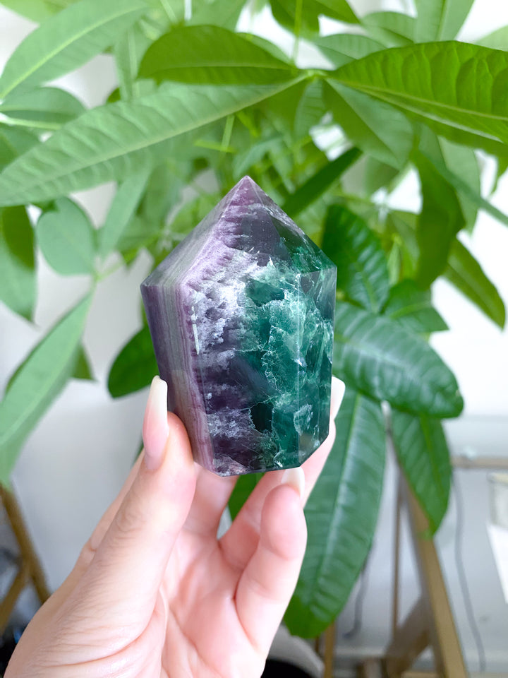 Polished Rainbow Fluorite with Agate Inclusion Point #1