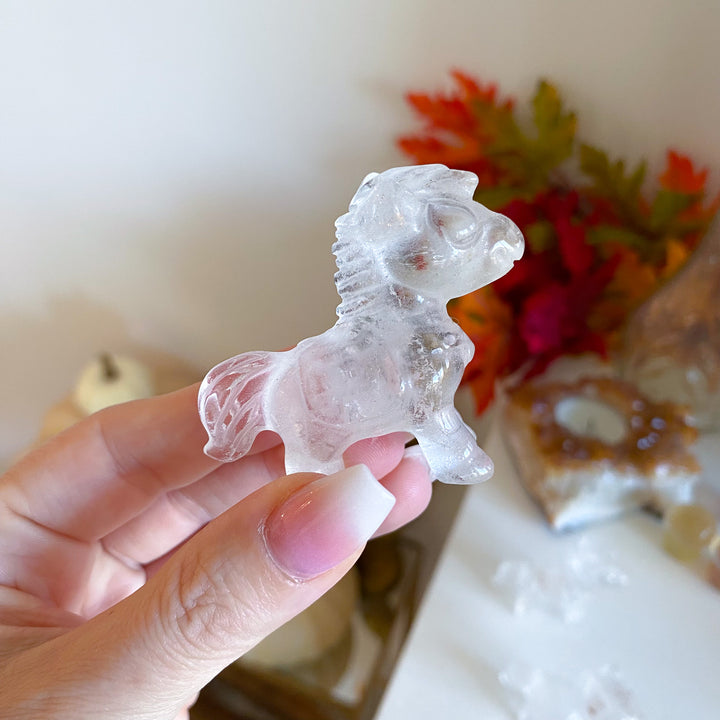 Clear Quartz Bubble Horse Carving