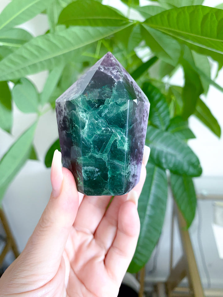Polished Rainbow Fluorite with Agate Inclusion Point #1
