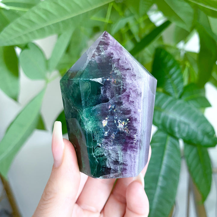 Polished Rainbow Fluorite with Agate Inclusion Point #1