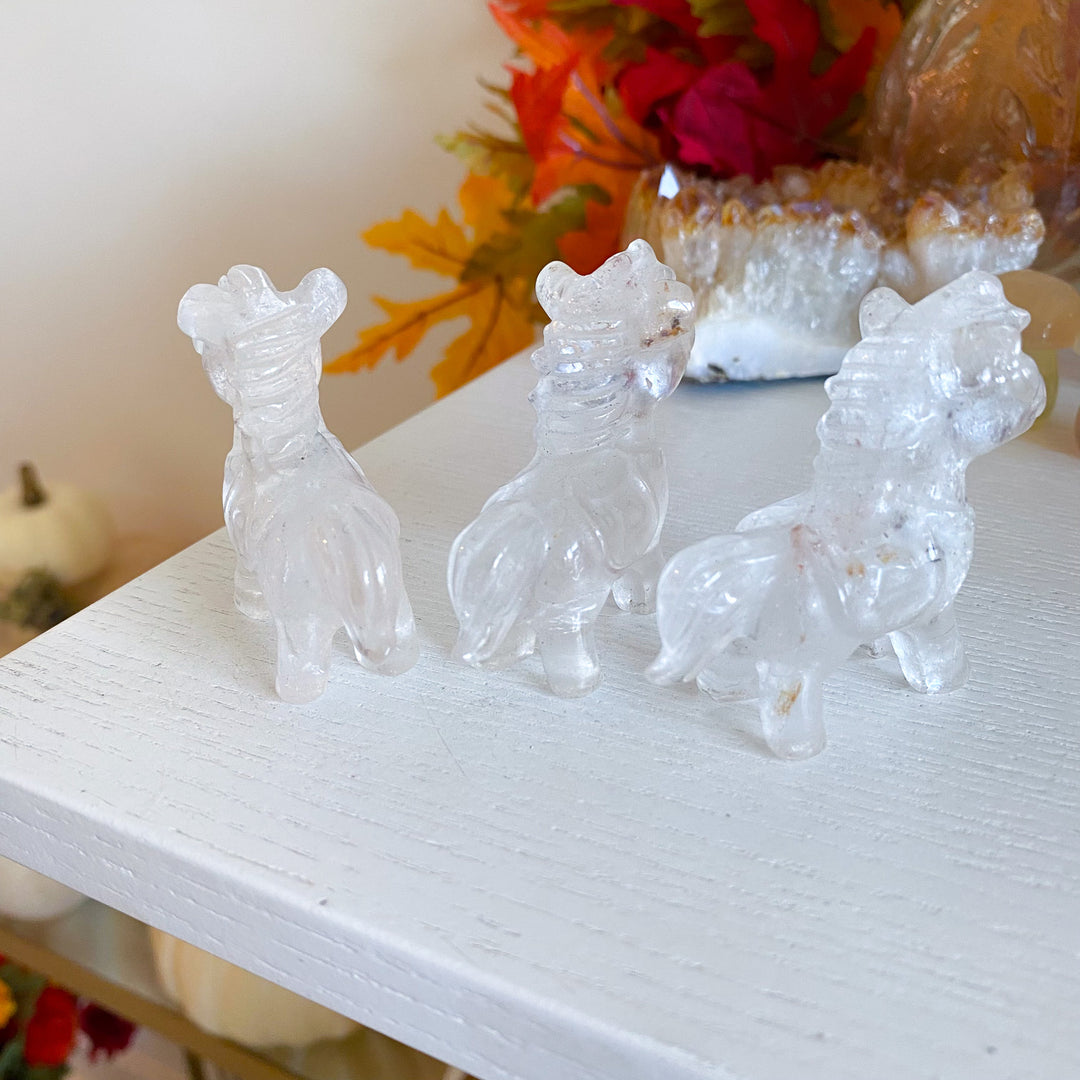 Clear Quartz Bubble Horse Carving