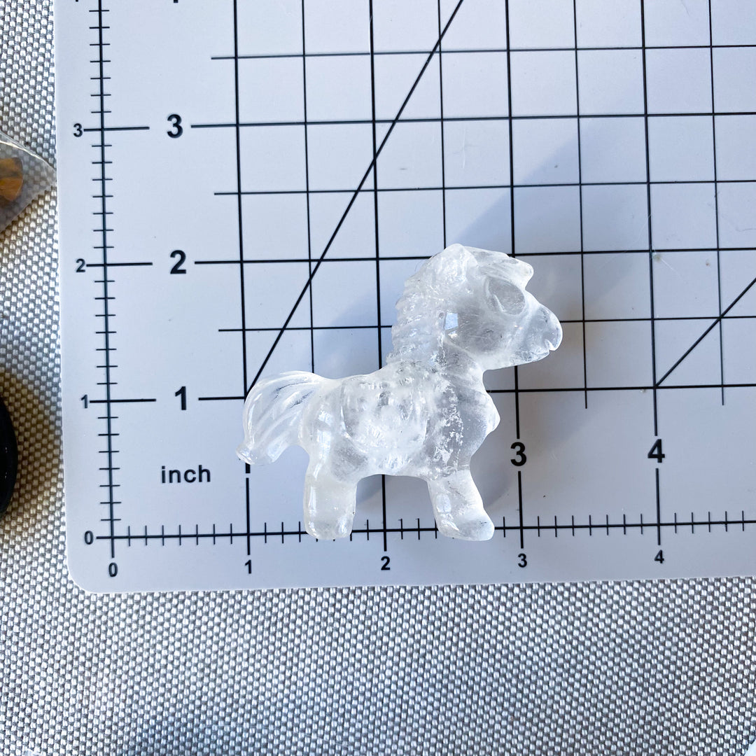 Clear Quartz Bubble Horse Carving
