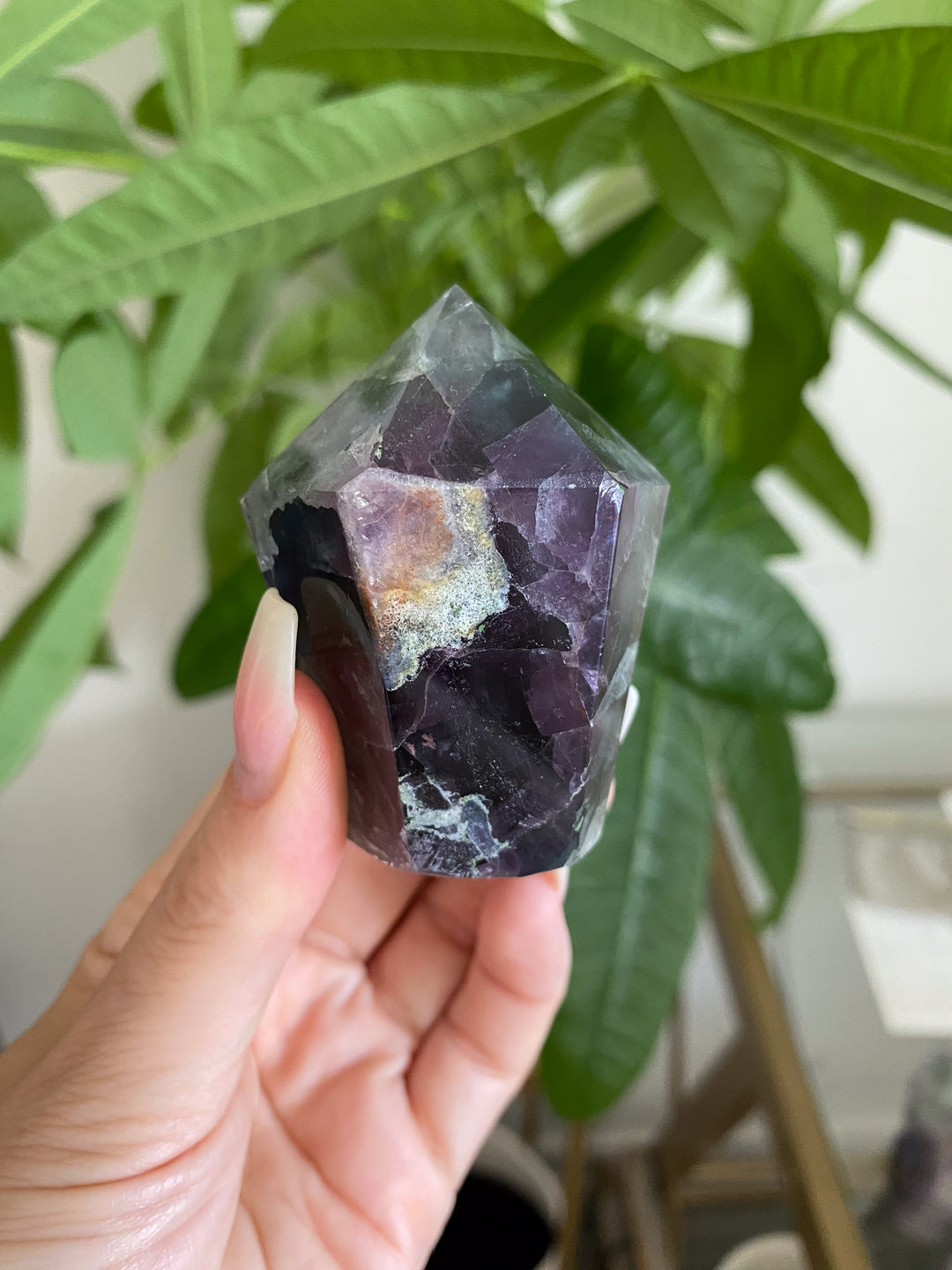 Inclusion Green and Purple Rainbow Fluorite Point #20
