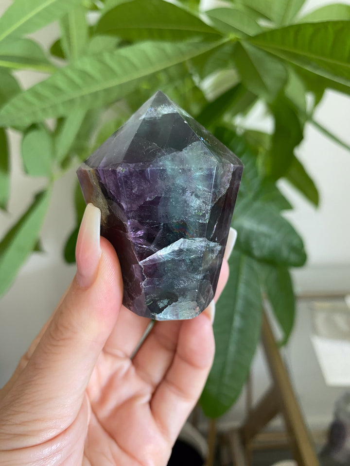 Inclusion Green and Purple Rainbow Fluorite Point #20