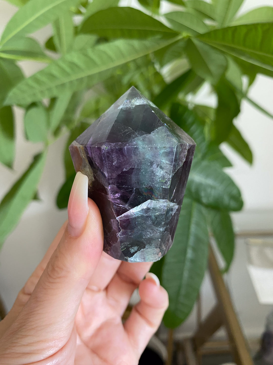 Inclusion Green and Purple Rainbow Fluorite Point #20
