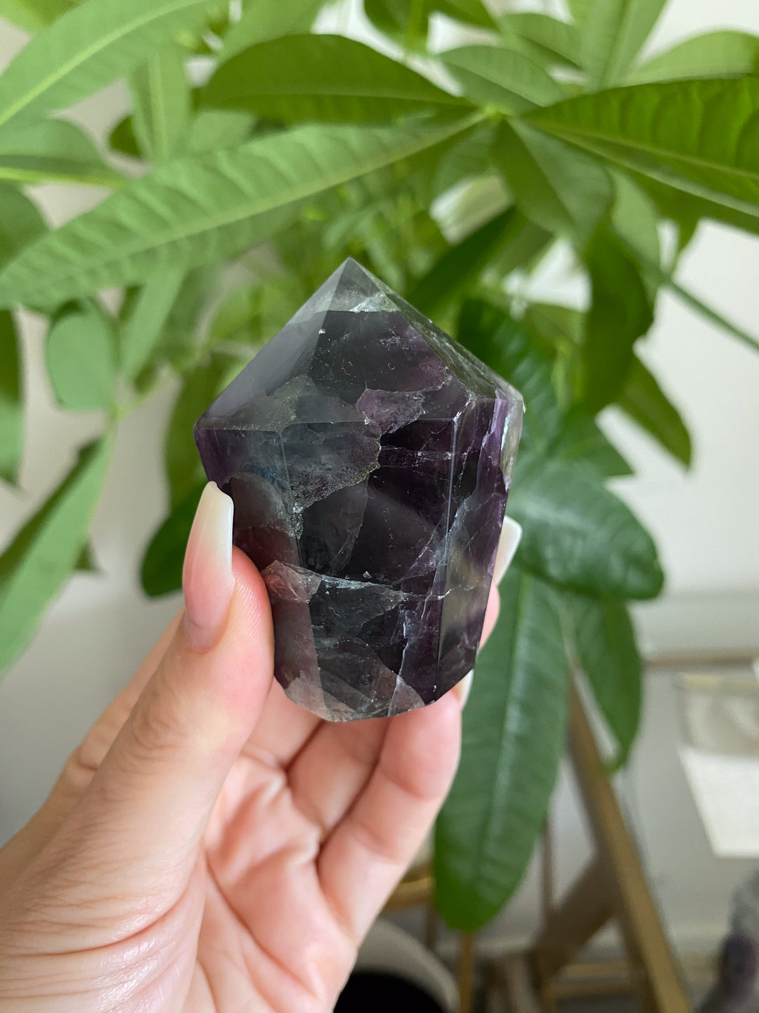 Inclusion Green and Purple Rainbow Fluorite Point #20