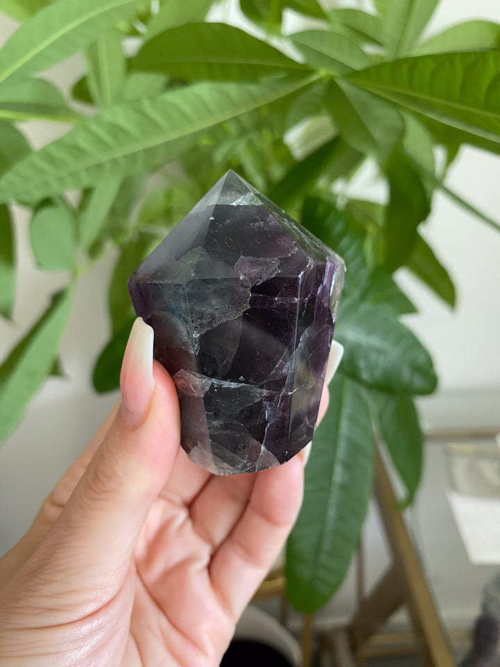 Inclusion Green and Purple Rainbow Fluorite Point #20