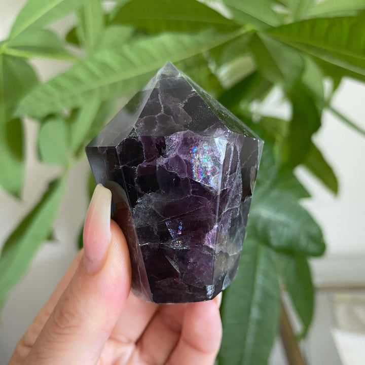 Inclusion Green and Purple Rainbow Fluorite Point #20