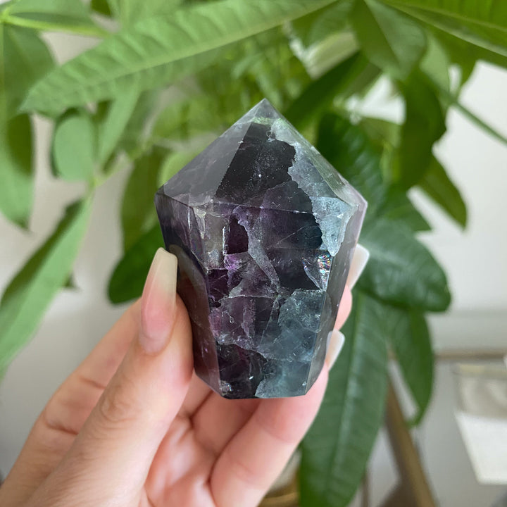 Inclusion Green and Purple Rainbow Fluorite Point #20