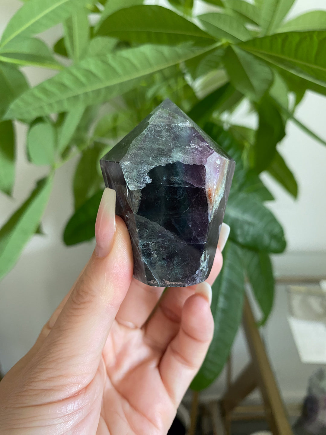Inclusion Green and Purple Rainbow Fluorite Point #20