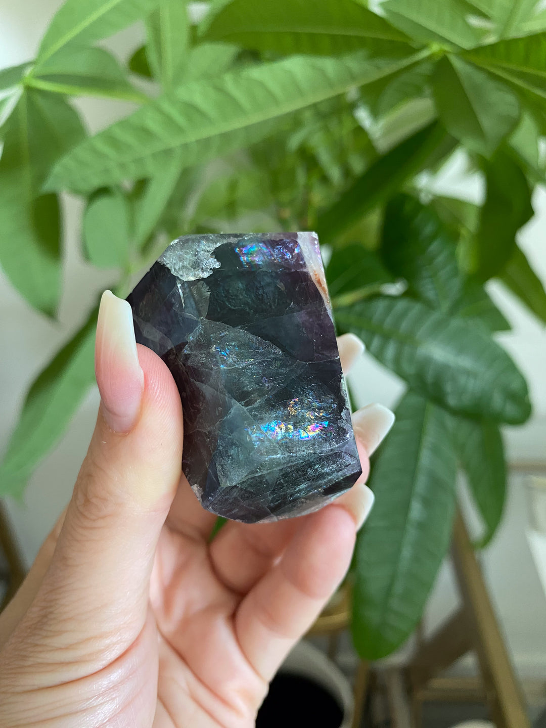 Inclusion Green and Purple Rainbow Fluorite Point #20