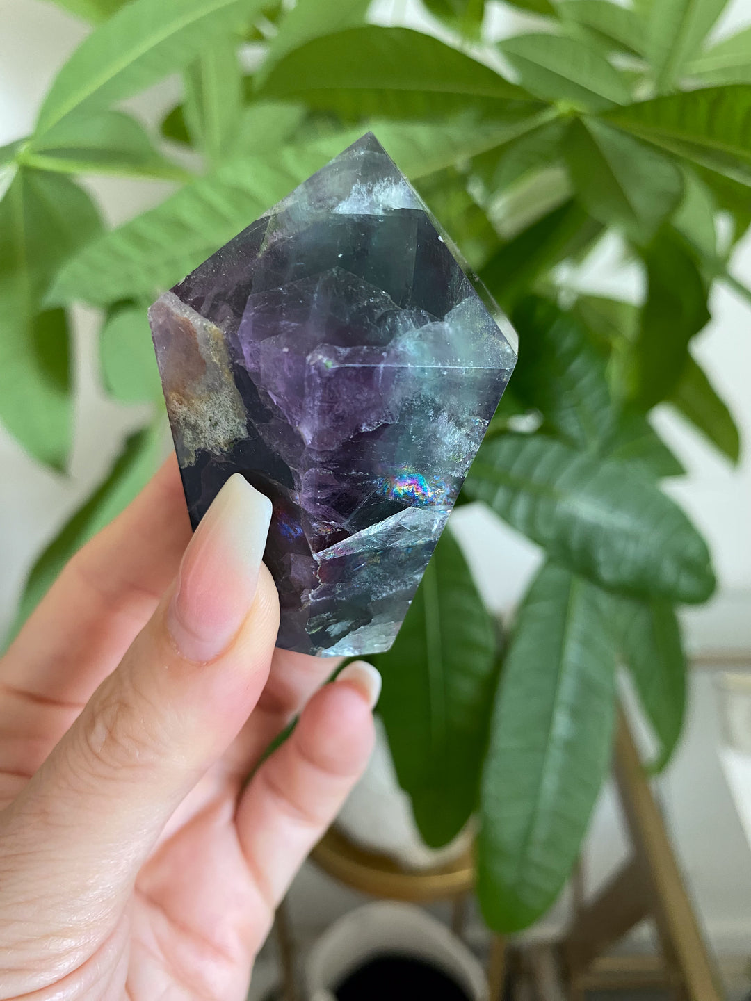 Inclusion Green and Purple Rainbow Fluorite Point #20