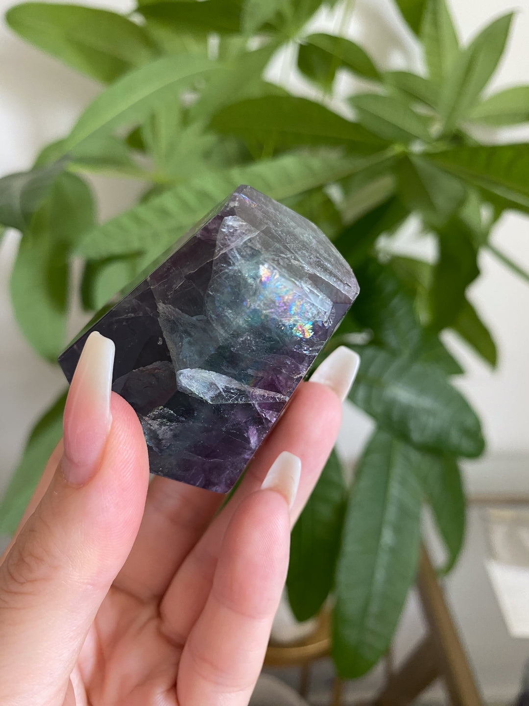 Inclusion Green and Purple Rainbow Fluorite Point #20