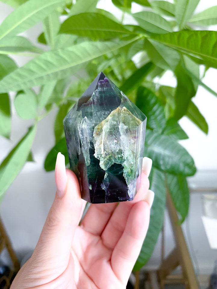 Green and Purple Rainbow Fluorite Point #15