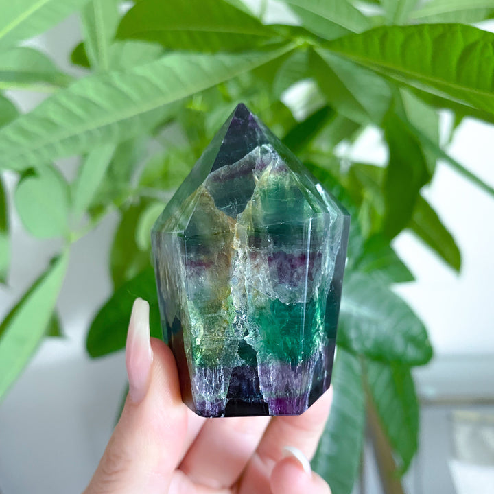 Green and Purple Rainbow Fluorite Point #15