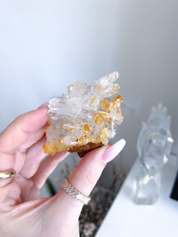 Iron Coated Quartz with Siderite Cluster #8