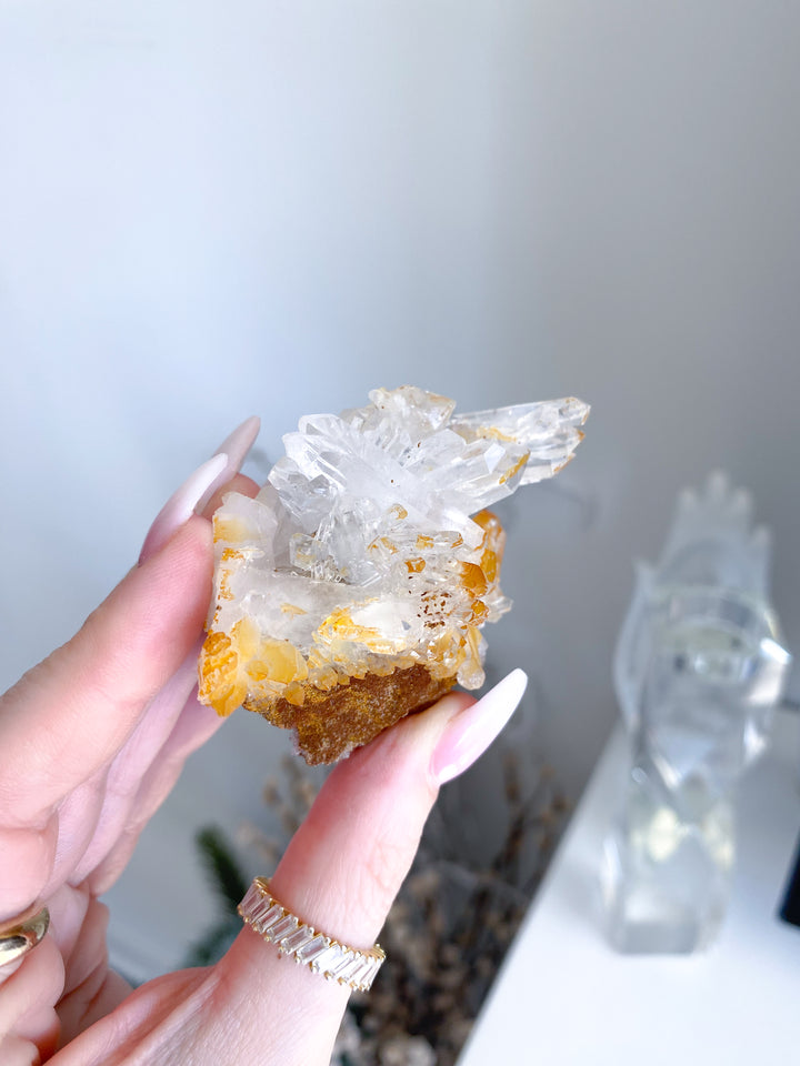 Iron Coated Quartz with Siderite Cluster #8