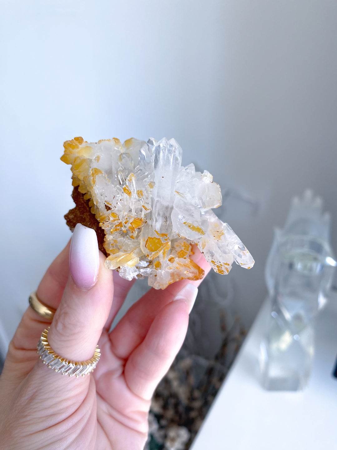 Iron Coated Quartz with Siderite Cluster #8