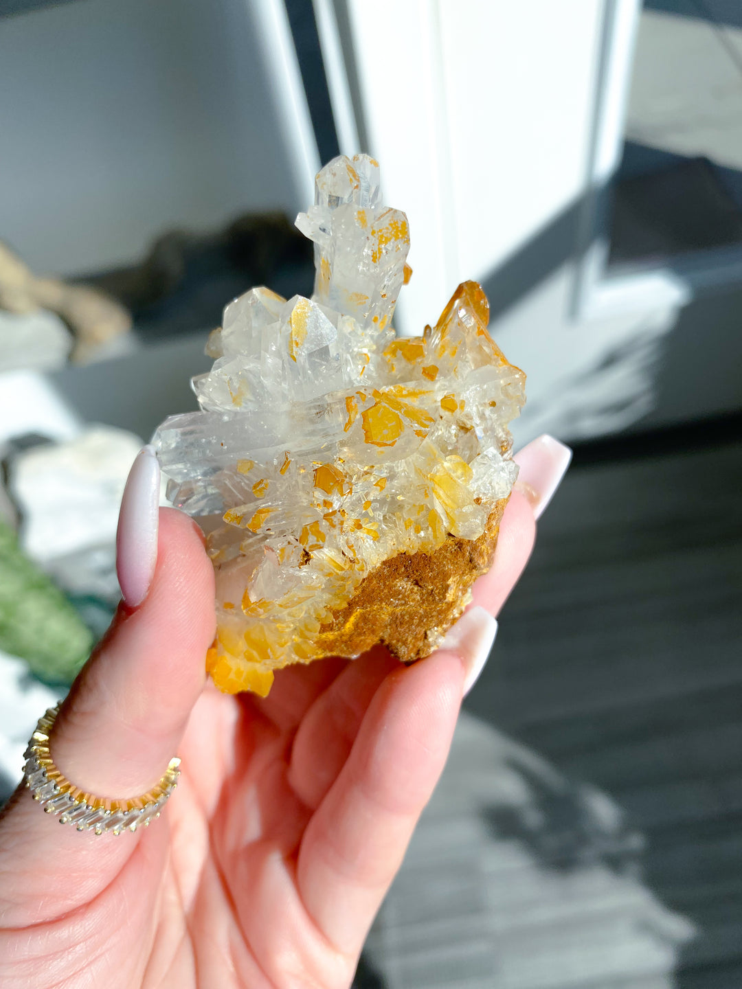 Iron Coated Quartz with Siderite Cluster #8