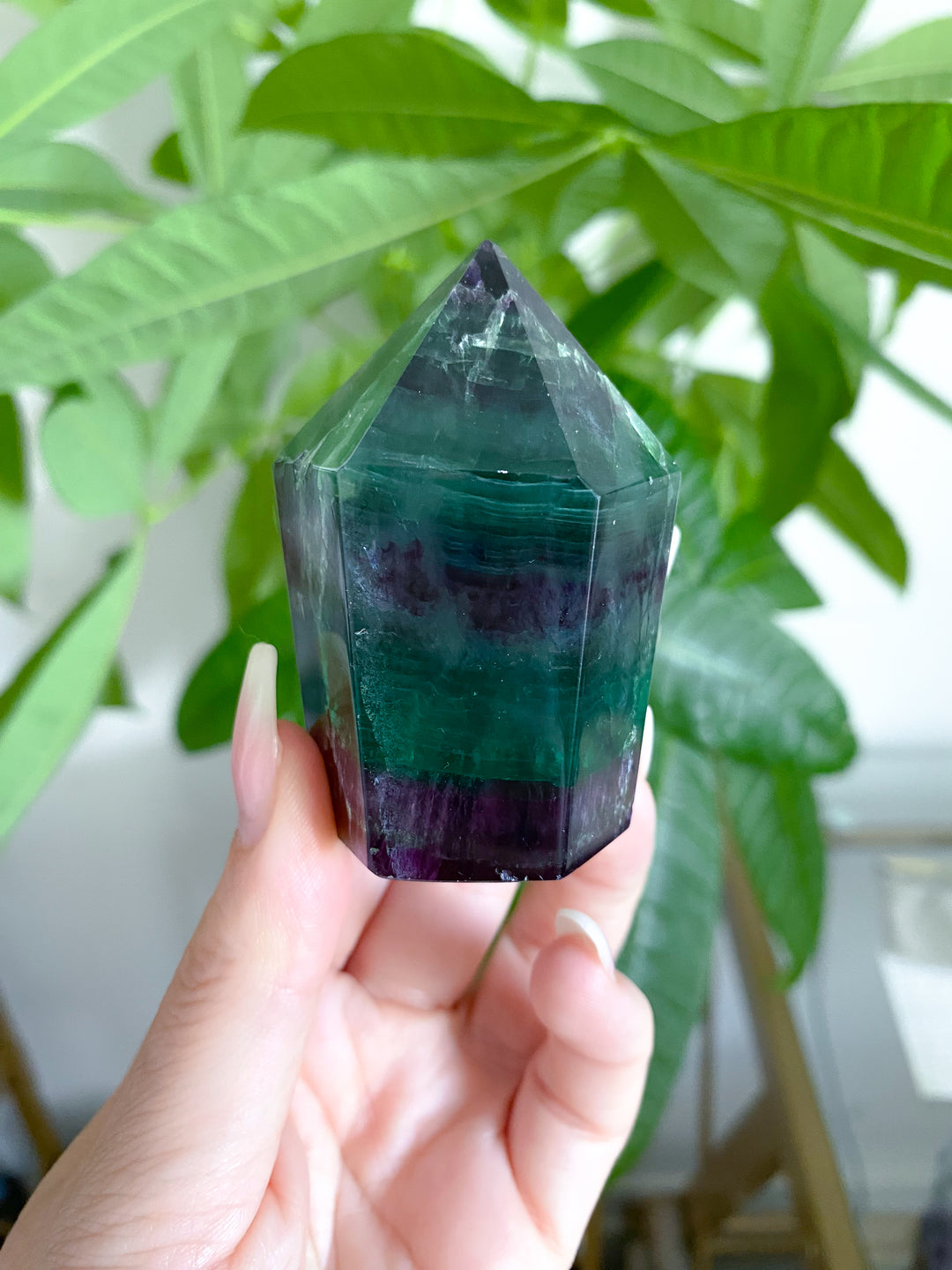 Green and Purple Rainbow Fluorite Point #15