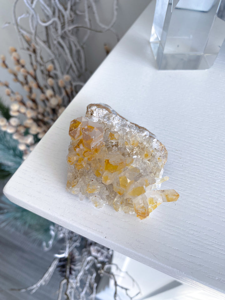 Iron Coated Quartz with Siderite Cluster on a Matrix #9