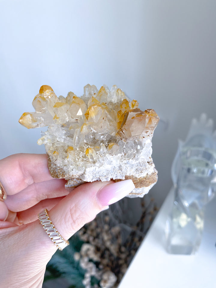 Iron Coated Quartz with Siderite Cluster on a Matrix #9