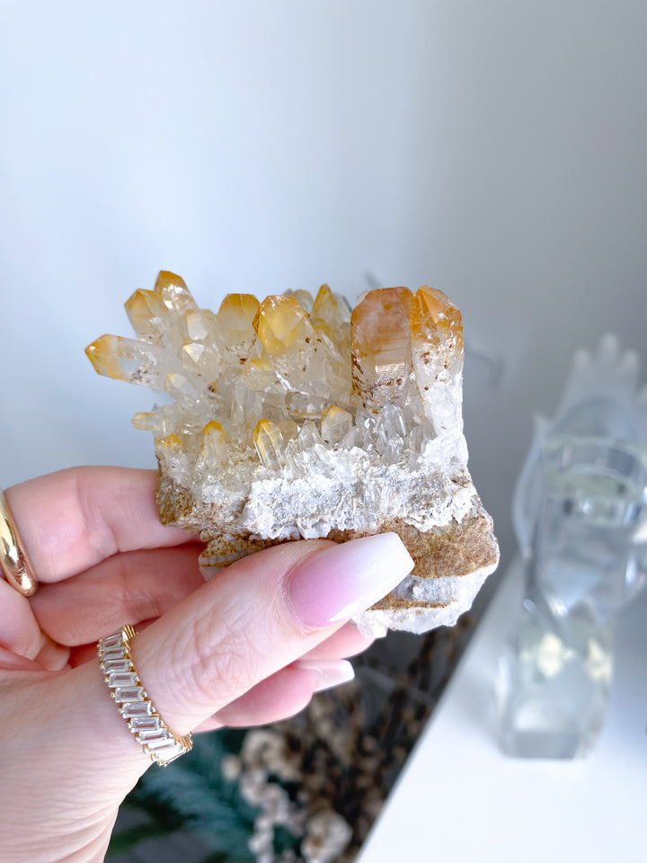 Iron Coated Quartz with Siderite Cluster on a Matrix #9
