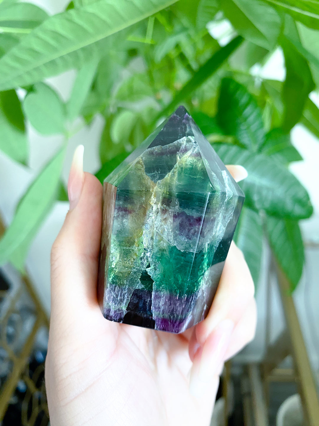 Green and Purple Rainbow Fluorite Point #15