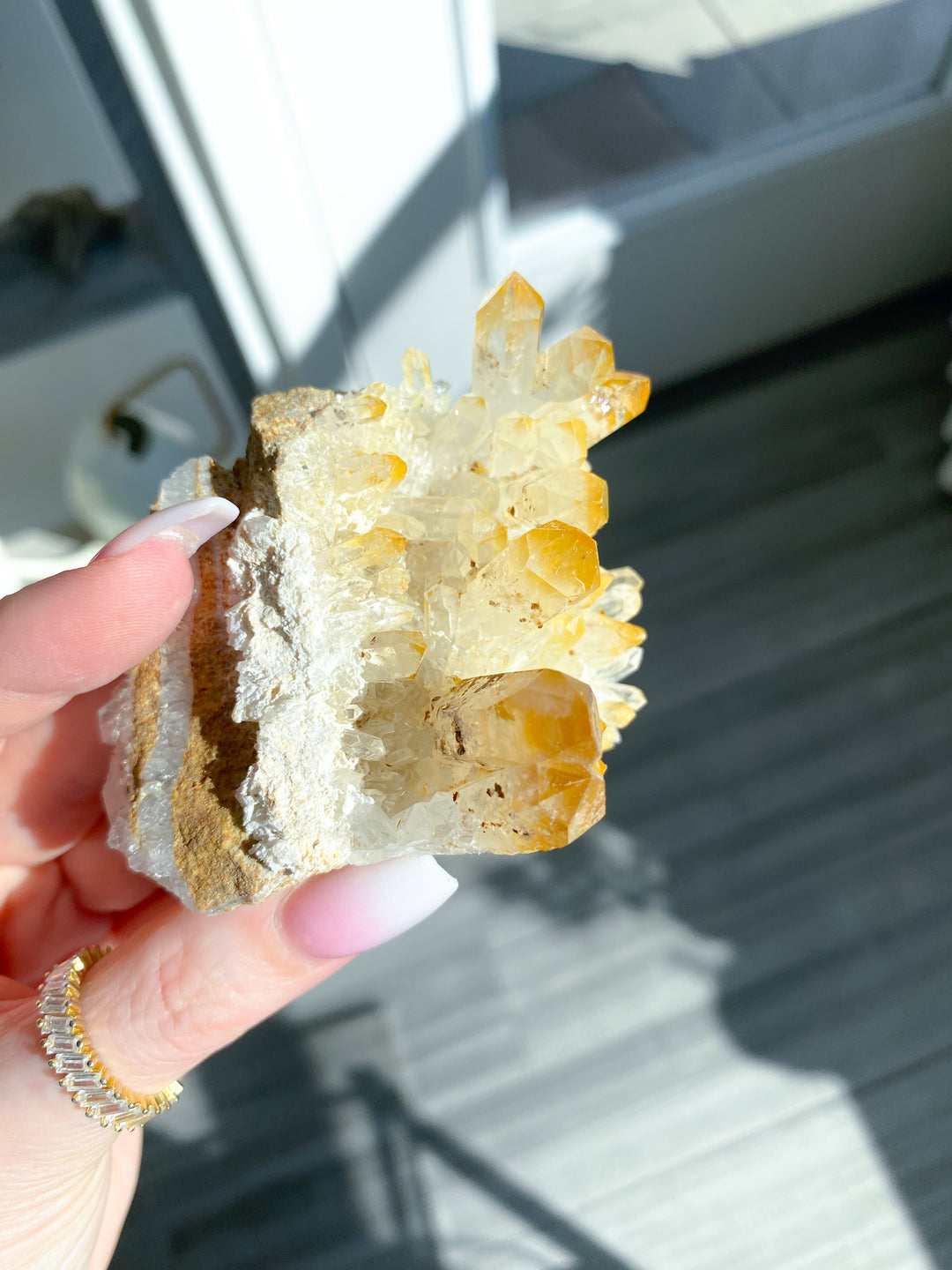 Iron Coated Quartz with Siderite Cluster on a Matrix #9