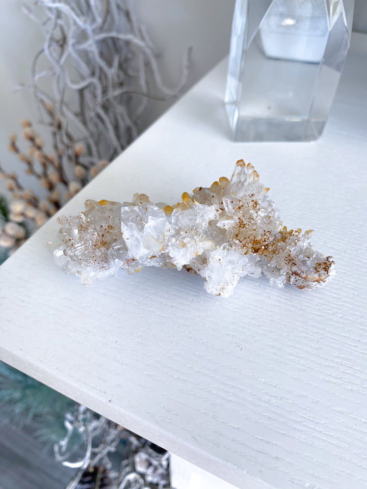 Long Iron Coated Quartz with Siderite Cluster #10