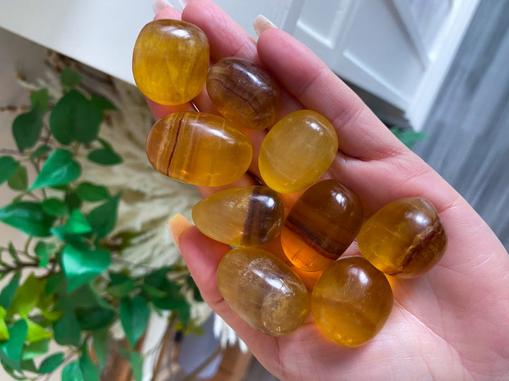 Yellow, Purple Rainbow Fluorite Tumble